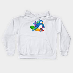 Parrot as Skater with Skateboard Kids Hoodie